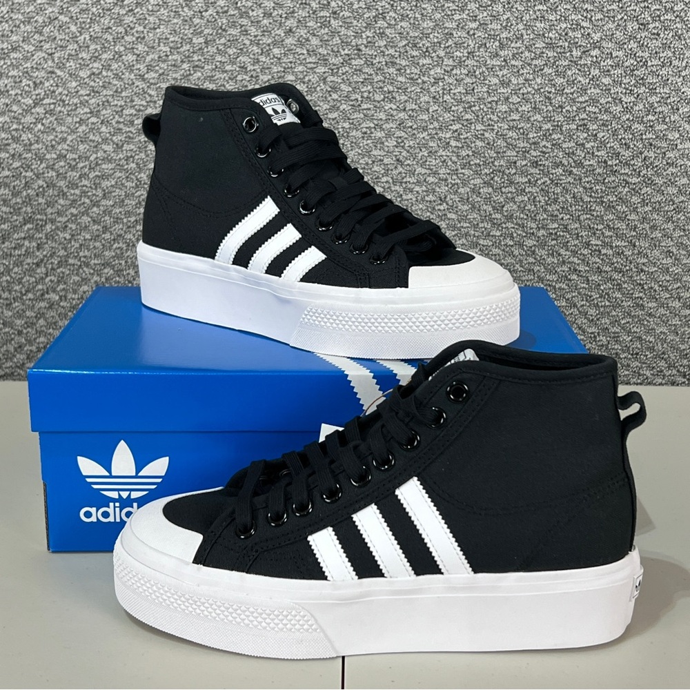 Adidas Nizza platform women’s shoes Black and White High-Top Sneakers